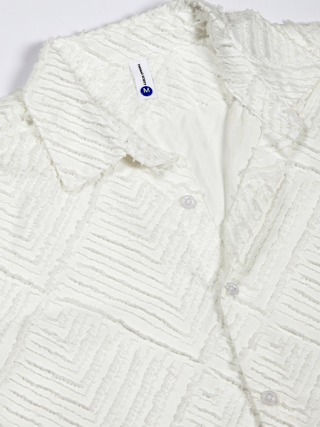 Thomas Scott Men White Premium Long Sleeves Slim Fit Spread Collar Textured Casual Shirt