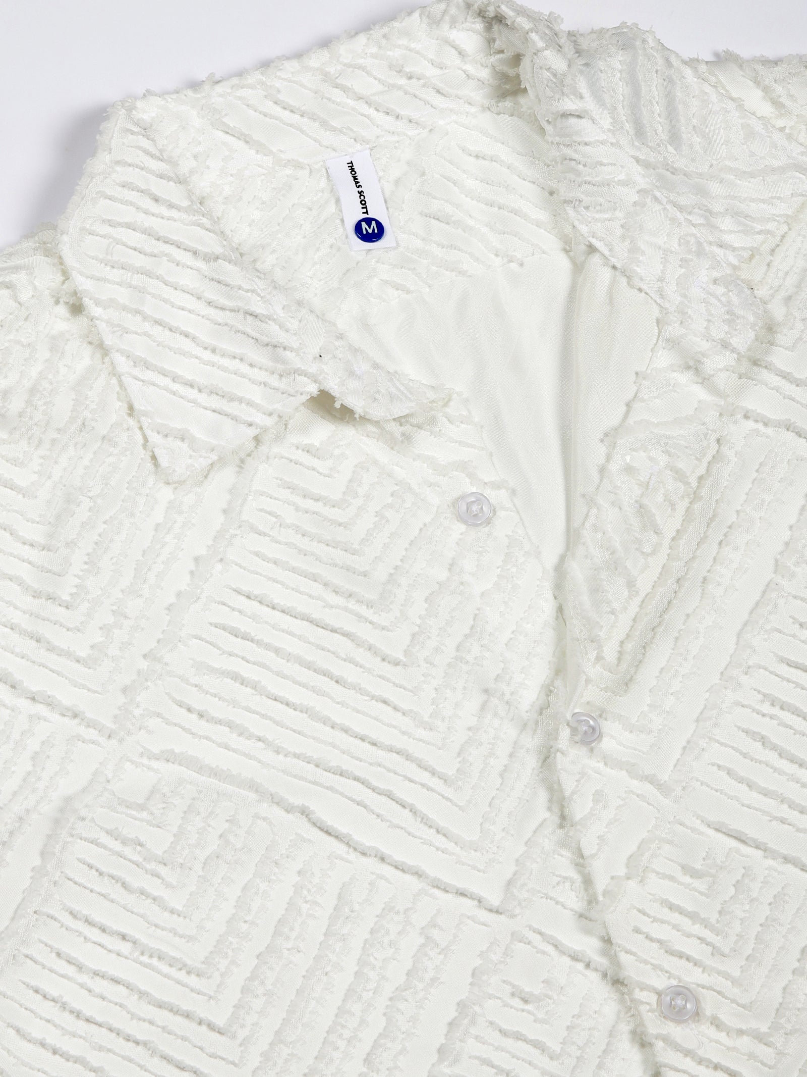 Thomas Scott Men White Premium Long Sleeves Slim Fit Spread Collar Textured Casual Shirt