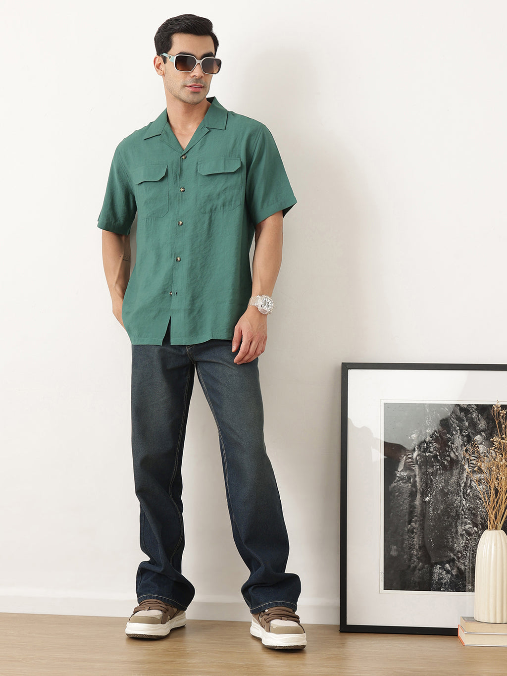 Thomas Scott Men Dark Blue Baggy Fit Medium Shade Clean Look Non Stretchable Jeans