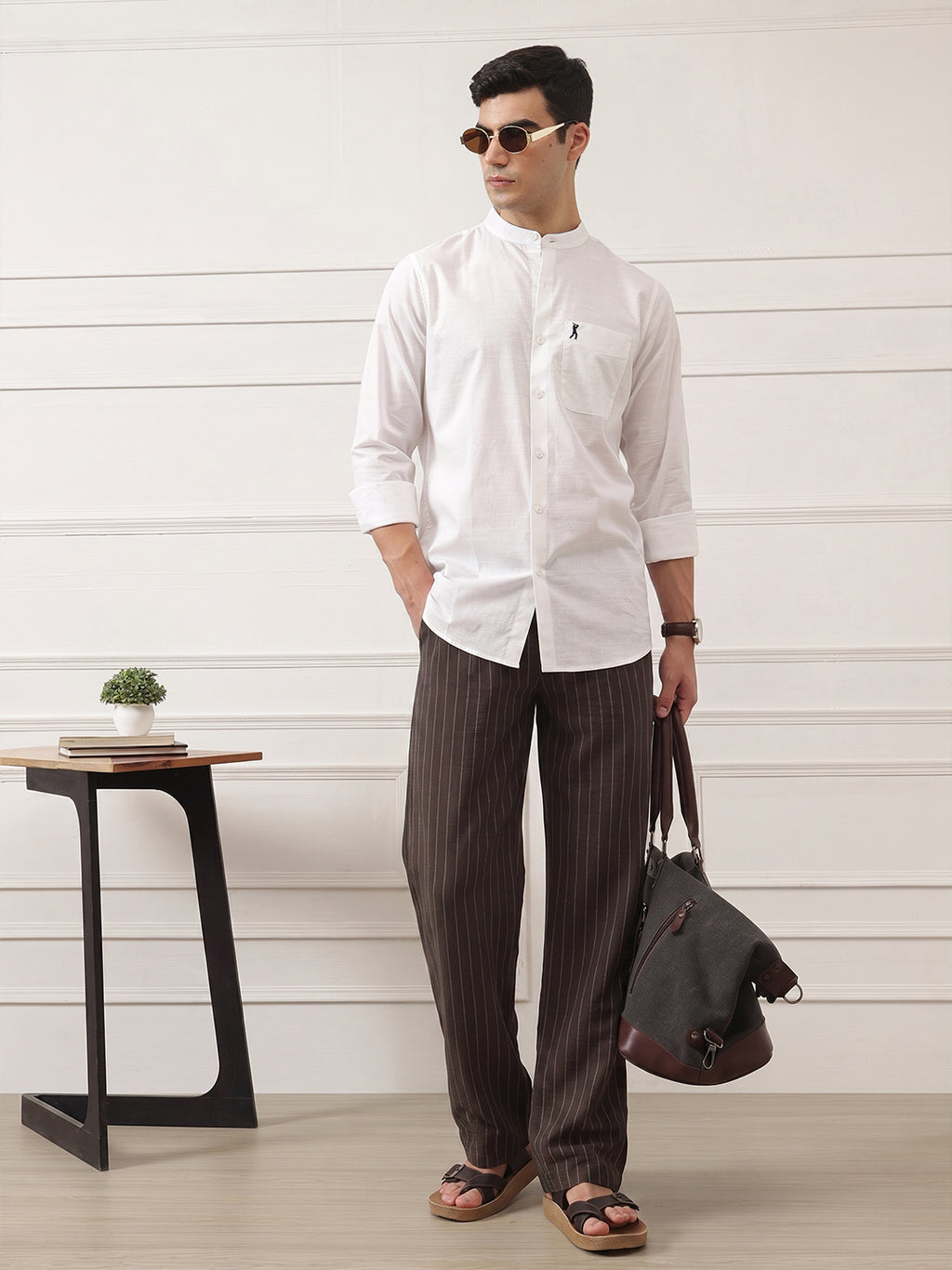 Thomas Scott Men Brown Smart Straight Fit Mid-Rise Pleated Woven Trouser