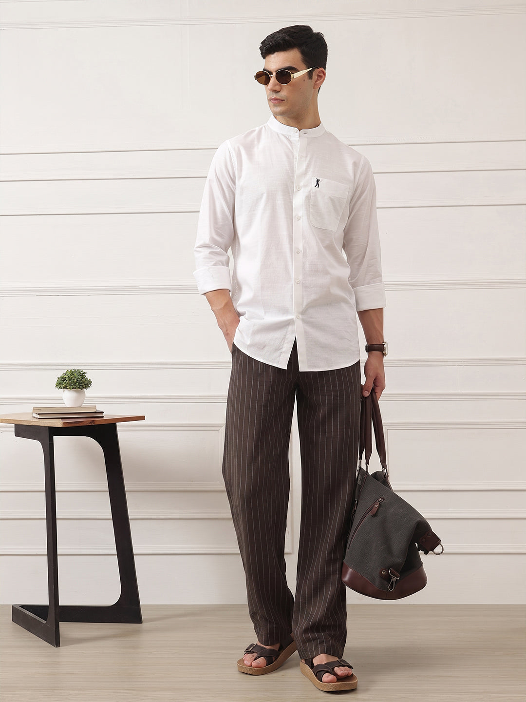 Thomas Scott Men Brown Smart Straight Fit Mid-Rise Pleated Woven Trouser