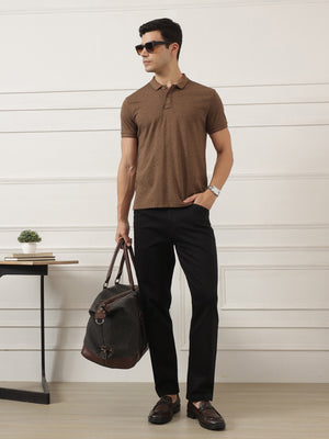 Black Smart Easy Wash Regular Fit Mid-Rise Solid Woven Chinos Trouser For Men