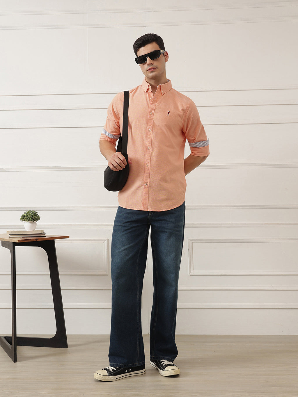 Orange 2 Premium Regular Fit Button-Down Collar Solid Pure Cotton Casual Shirt For Men