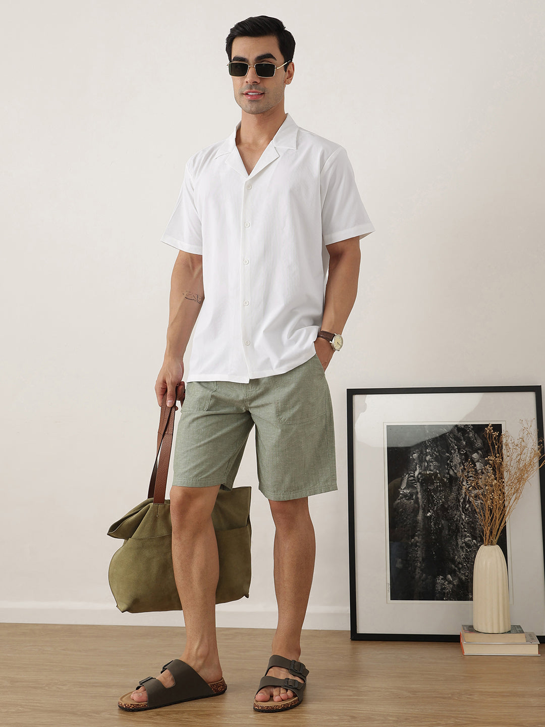 Thomas Scott Men Premium White Oversize Fit Short Sleeves Cuban Collar Solid Casual Shirt