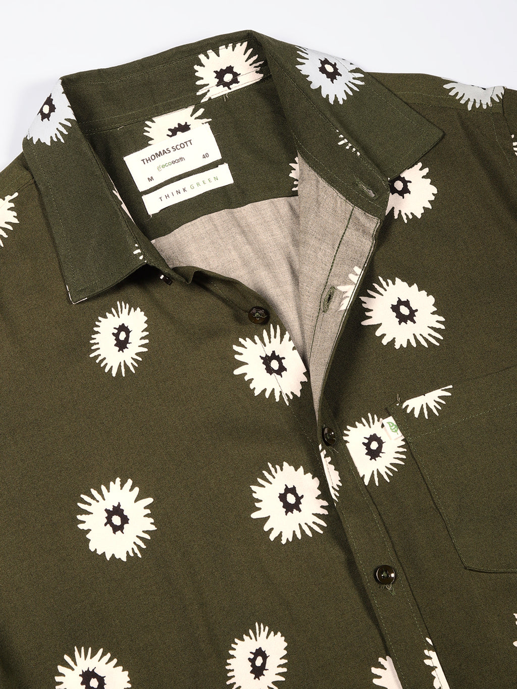 Thomas Scott Men Green Premium Short Sleeves Slim Fit Spread Collar Floral Printed Casual Shirt