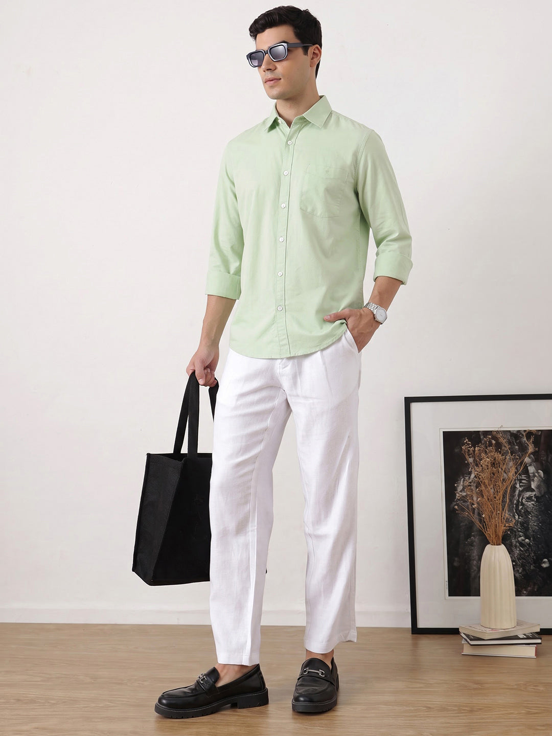 Pista Premium Slim Fit Long Sleeves Spread Collar Solid Cotton Oxford Casual Shirt For Men
