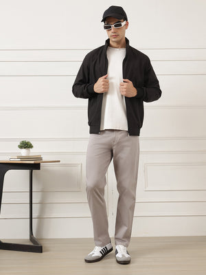 Grey Smart Easy Wash Regular Fit Mid-Rise Solid Woven Chinos Trouser For Men