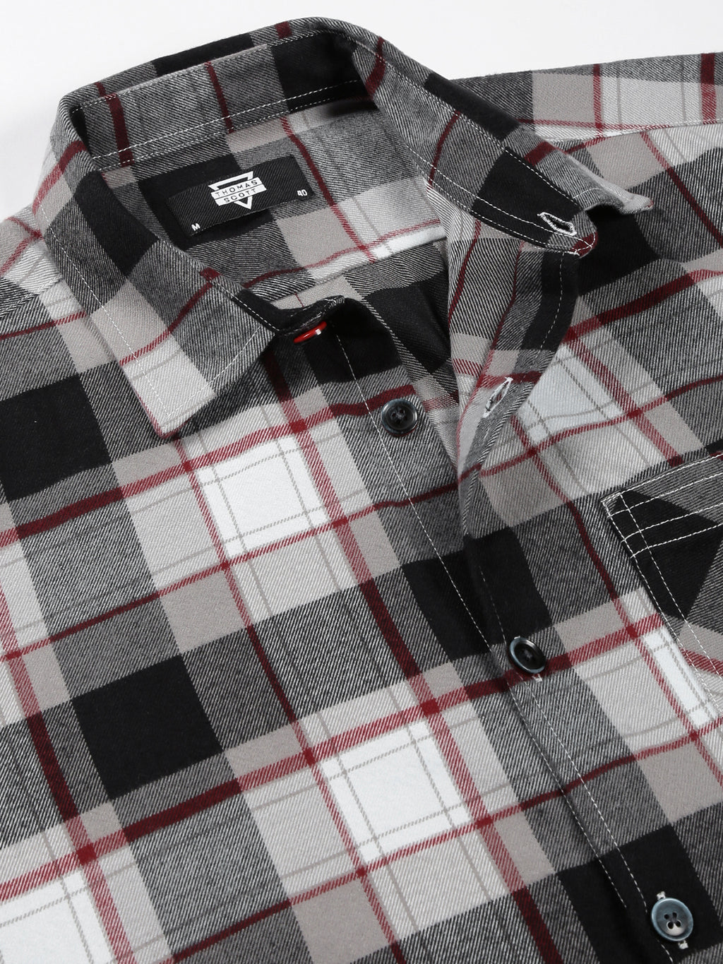 Thomas Scott Men Black Classic Oversize Fit Long Sleeves Spread Collar Tartan Checks Knitted Casual Shirt