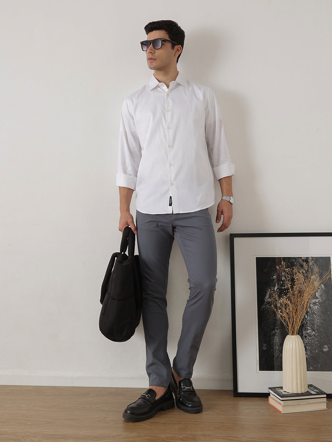 White Premium Slim Fit Solid Cotton Casual Shirt For Men