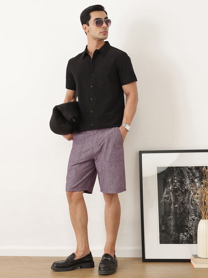 Thomas Scott Men Maroon Regular Fit Mid-Rise Solid Woven Cotton Linen Shorts