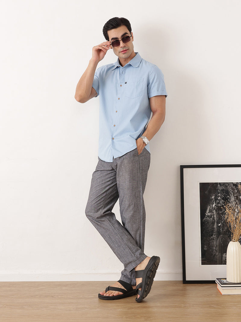 Thomas Scott Men Black Smart Relaxed Fit Mid-Rise Solid Cotton Linen Pleated Casual Trousers