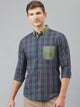 Midnight Blue Relaxed Long Sleeves Slim Fit Tartan Checkes Button-Down Collar Cotton Casual Shirt For Men