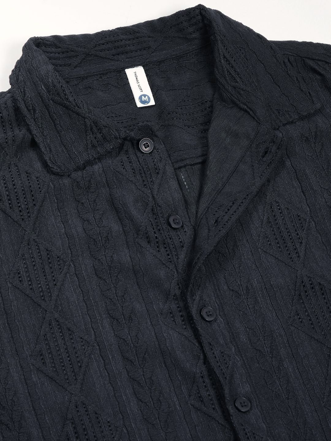 Navy Premium Oversized Short Sleeves Spread Collar Textured Casual Shirt For Men