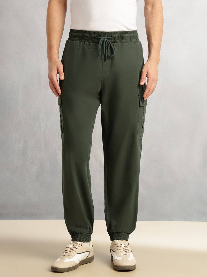 Thomas Scott Men Green Cricket Club Collection Cargo Fit Mid Rise Solid 100% Cotton Woven Joggers
