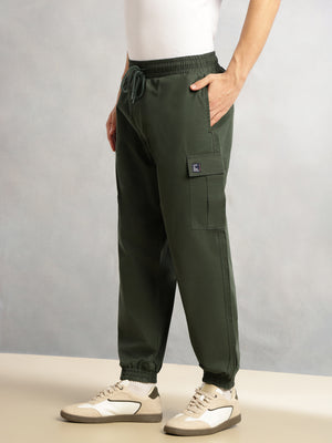 Thomas Scott Men Green Cricket Club Collection Cargo Fit Mid Rise Solid 100% Cotton Woven Joggers