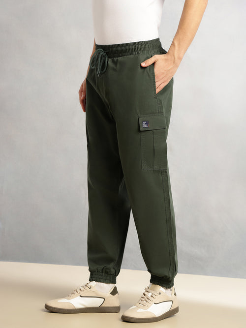 Thomas Scott Men Green Cricket Club Collection Cargo Fit Mid Rise Solid 100% Cotton Woven Joggers