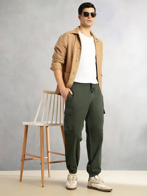 Thomas Scott Men Green Cricket Club Collection Cargo Fit Mid Rise Solid 100% Cotton Woven Joggers