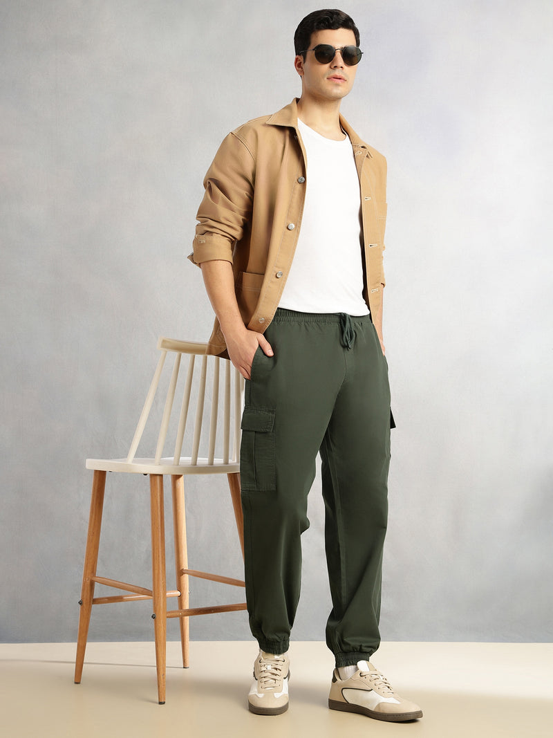 Thomas Scott Men Green Cricket Club Collection Cargo Fit Mid Rise Solid 100% Cotton Woven Joggers