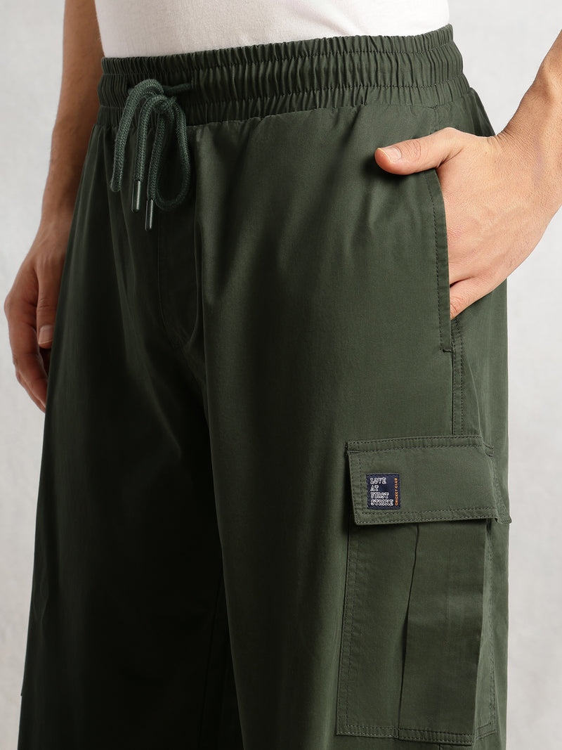 Thomas Scott Men Green Cricket Club Collection Cargo Fit Mid Rise Solid 100% Cotton Woven Joggers