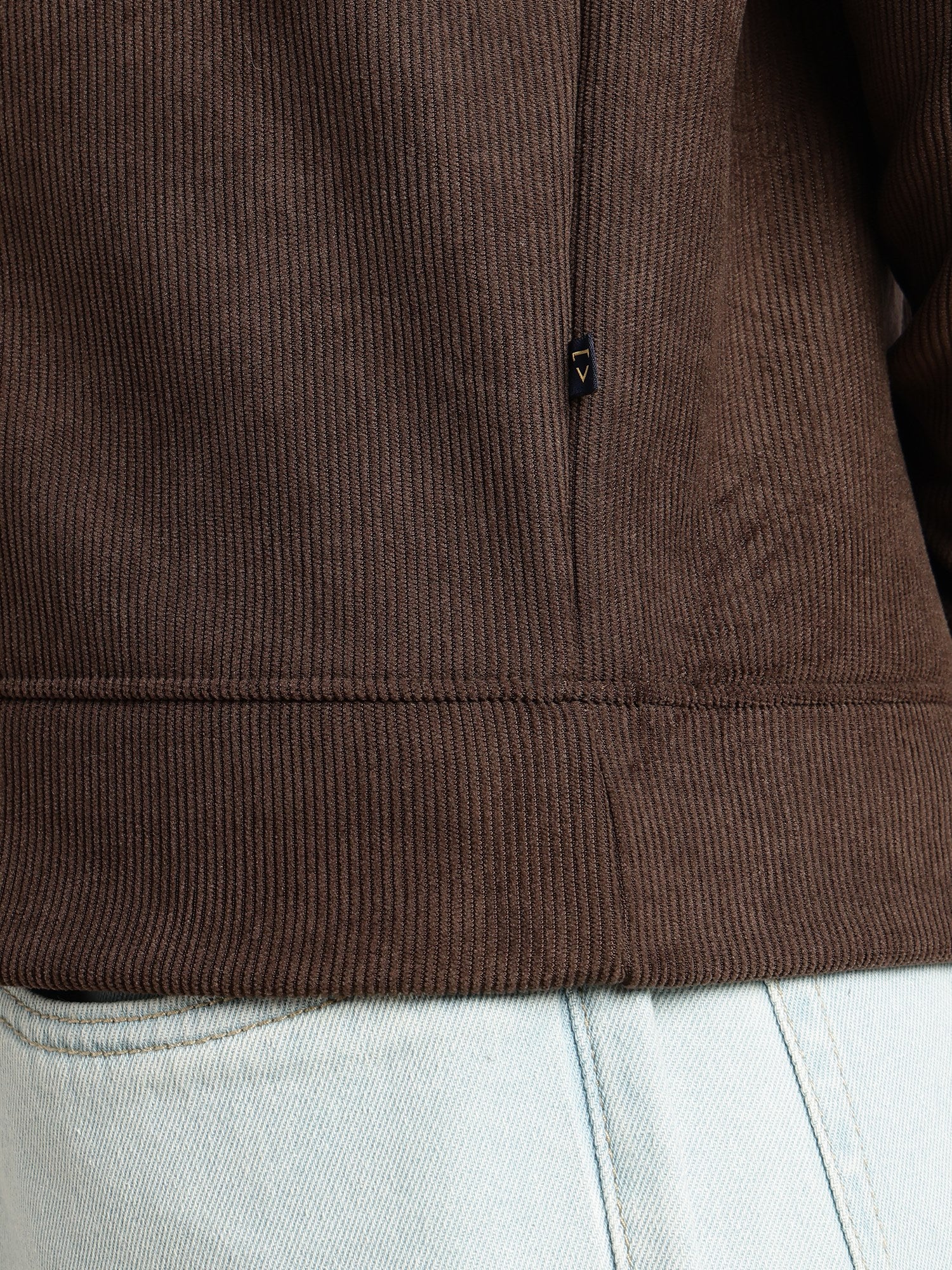 Thomas Scott Men Brown Regular Fit Long Sleeves Mock Neck Half-Zip Solid Polyester Knitted Sweatshirt