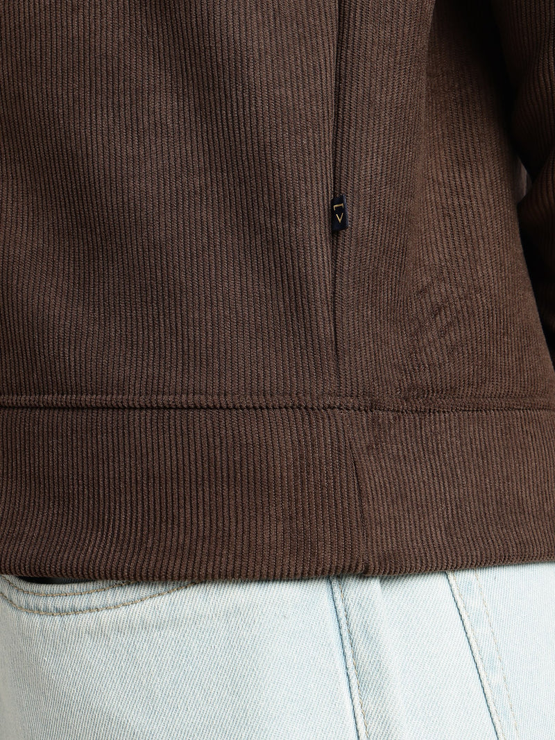 Thomas Scott Men Brown Regular Fit Long Sleeves Mock Neck Half-Zip Solid Polyester Knitted Sweatshirt