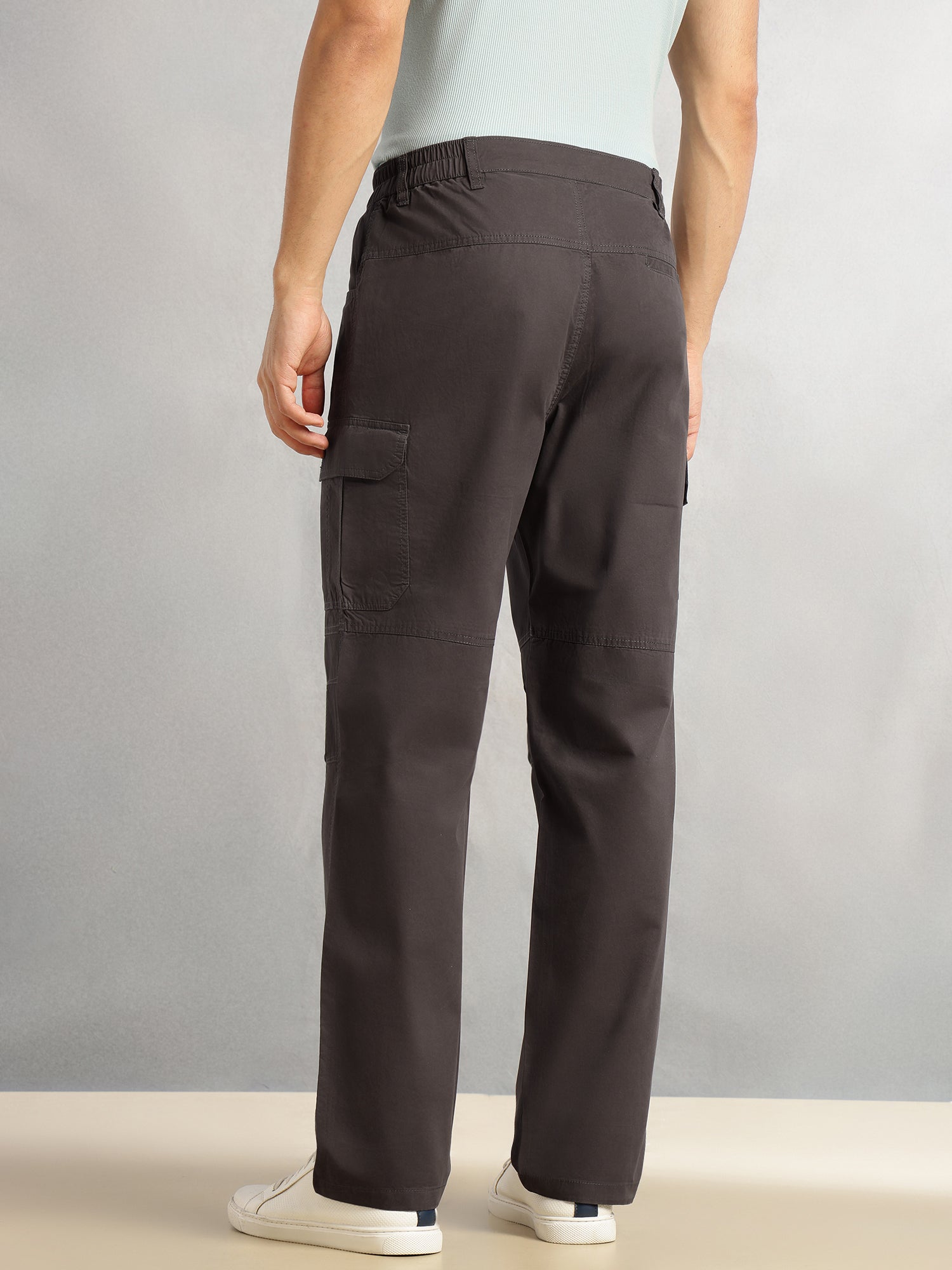 Thomas Scott Men Dark Grey Cricket Club Collection Mid-Rise 100% Cotton Loose Fit Solid Woven Cargo Trouser