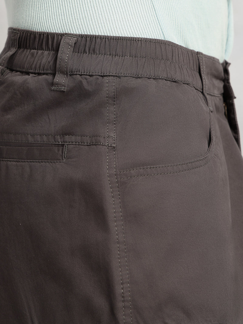 Thomas Scott Men Dark Grey Cricket Club Collection Mid-Rise 100% Cotton Loose Fit Solid Woven Cargo Trouser
