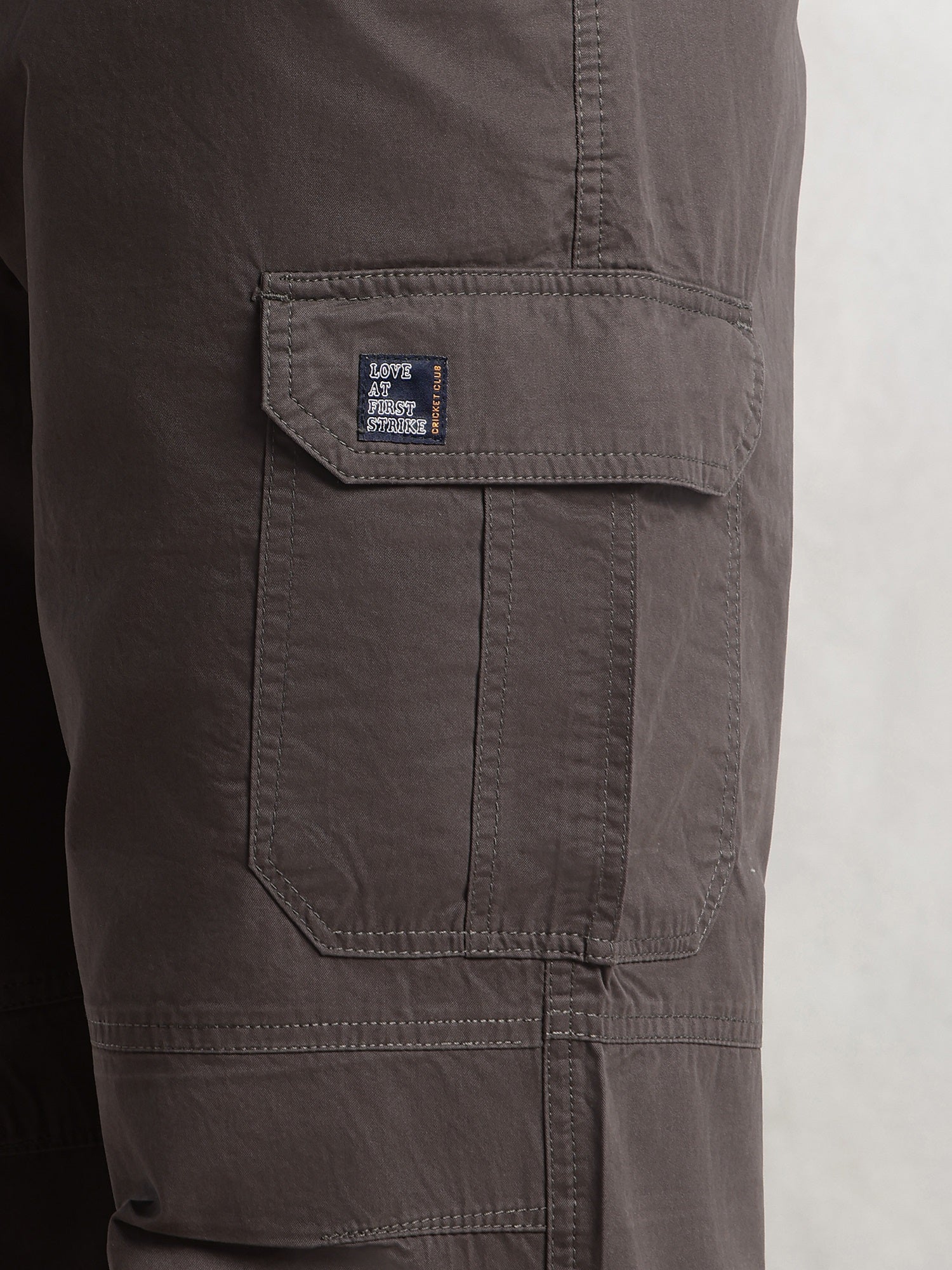 Thomas Scott Men Dark Grey Cricket Club Collection Mid-Rise 100% Cotton Loose Fit Solid Woven Cargo Trouser