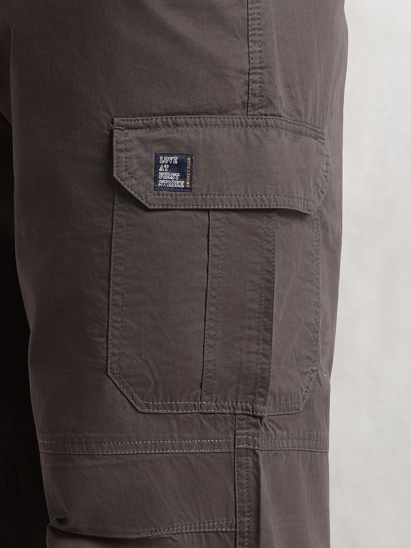 Thomas Scott Men Dark Grey Cricket Club Collection Mid-Rise 100% Cotton Loose Fit Solid Woven Cargo Trouser