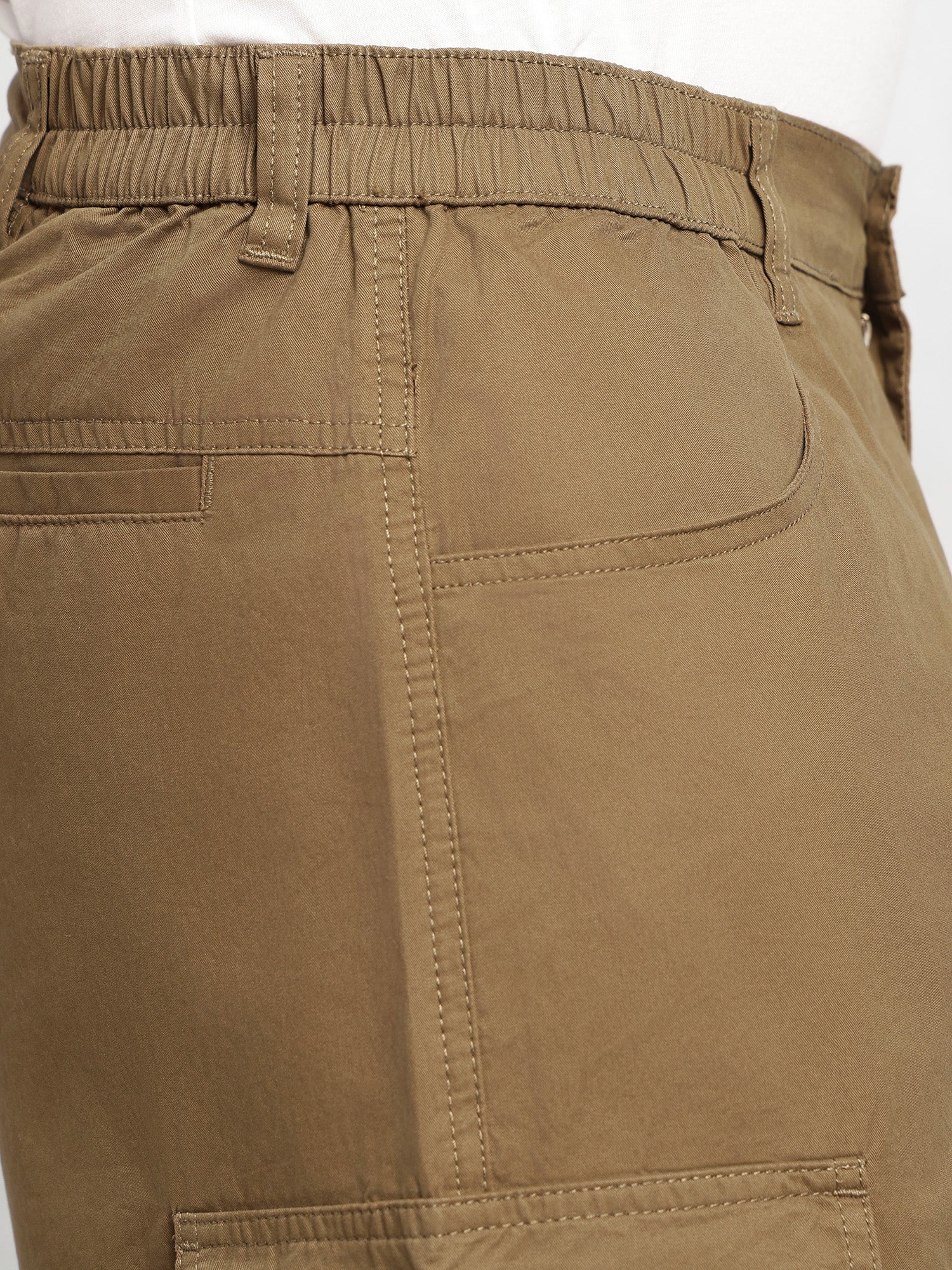 Thomas Scott Men Khaki Cricket Club Collection Mid-Rise 100% Cotton Loose Fit Solid Woven Cargo Trouser