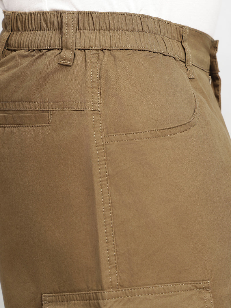 Thomas Scott Men Khaki Cricket Club Collection Mid-Rise 100% Cotton Loose Fit Solid Woven Cargo Trouser