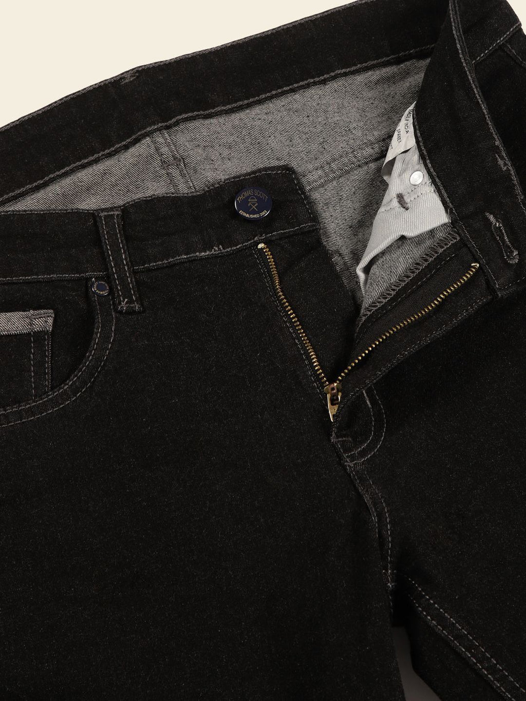 Black Smart Tapered Fit Mid-Rise Clean Look Cropped Stretchable Jeans For Men