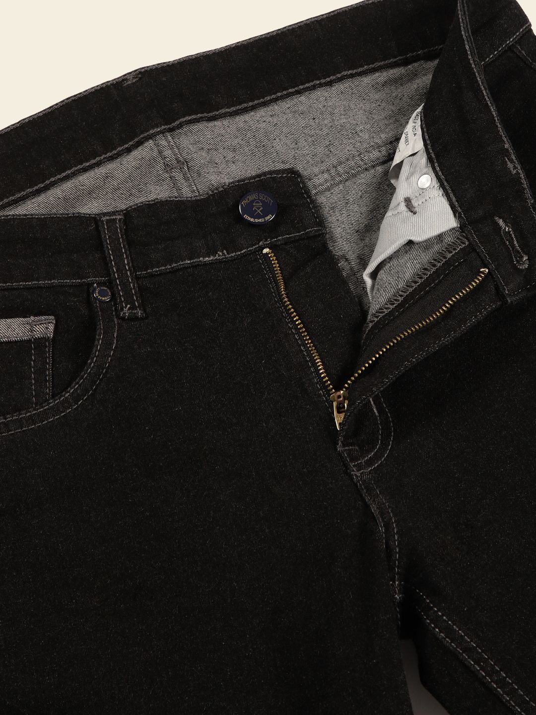 Black Smart Tapered Fit Mid-Rise Clean Look Cropped Stretchable Jeans For Men