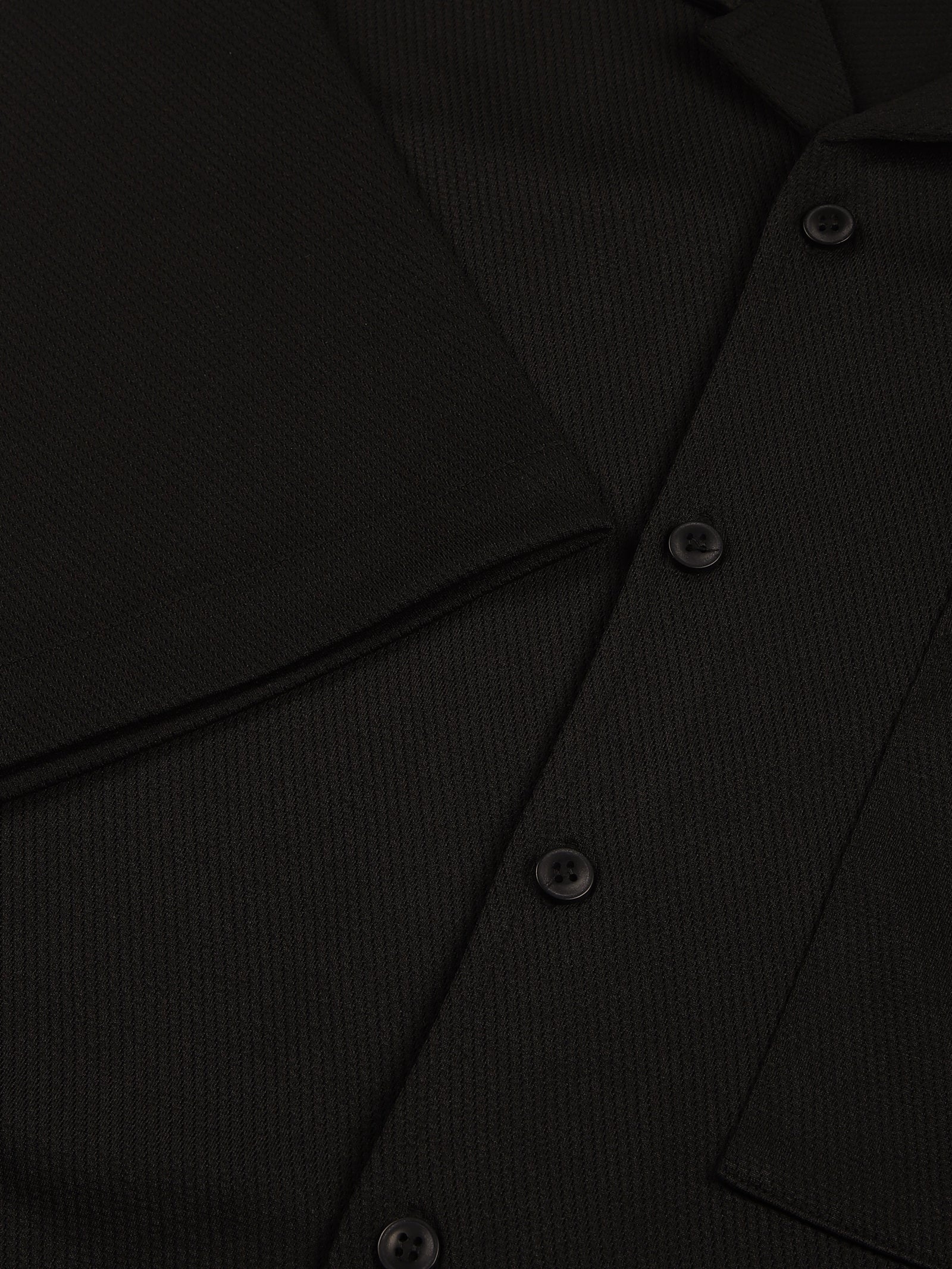 Thomas Scott Men Black Premium Short Sleeves Regular Fit Cuban Collar Textured Cotton Twill Shirt