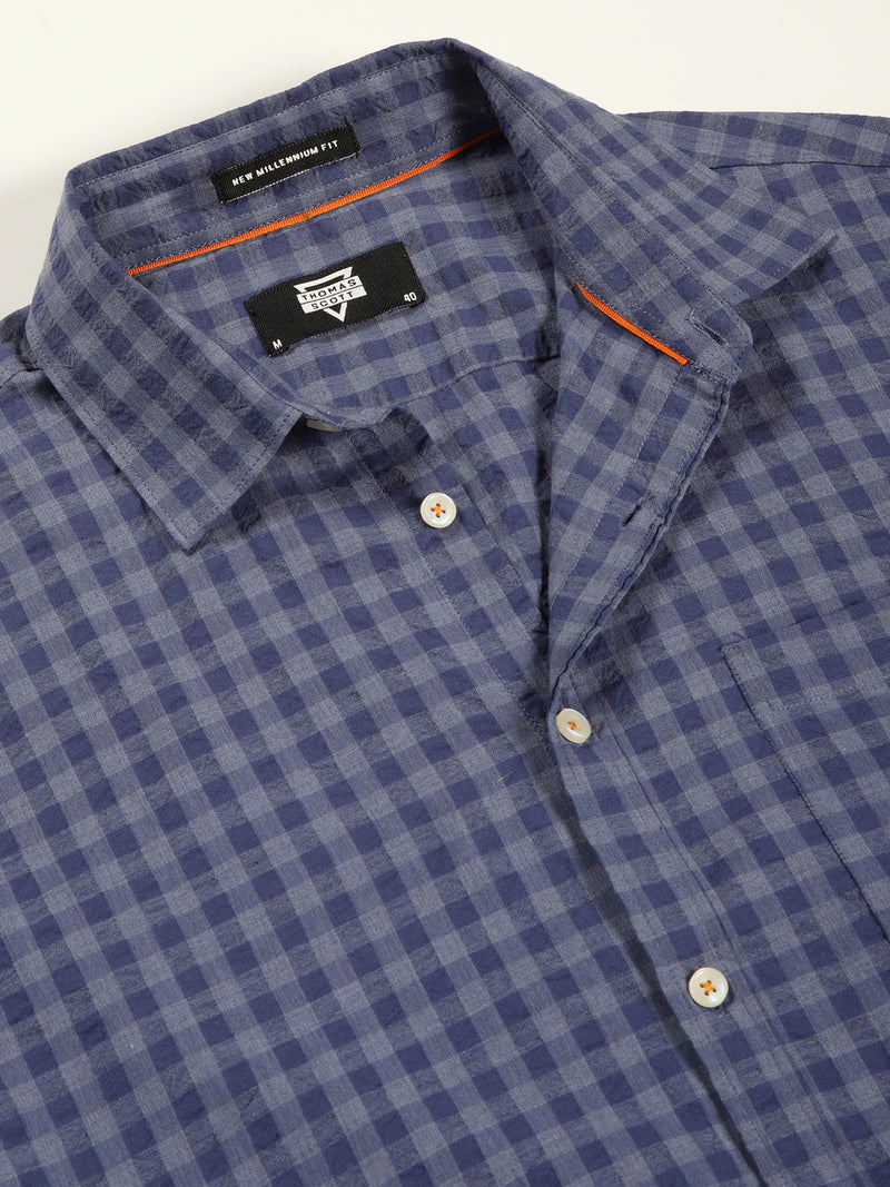 Thomas Scott Men Premium Gingham Checks Opaque Checked Casual Shirt