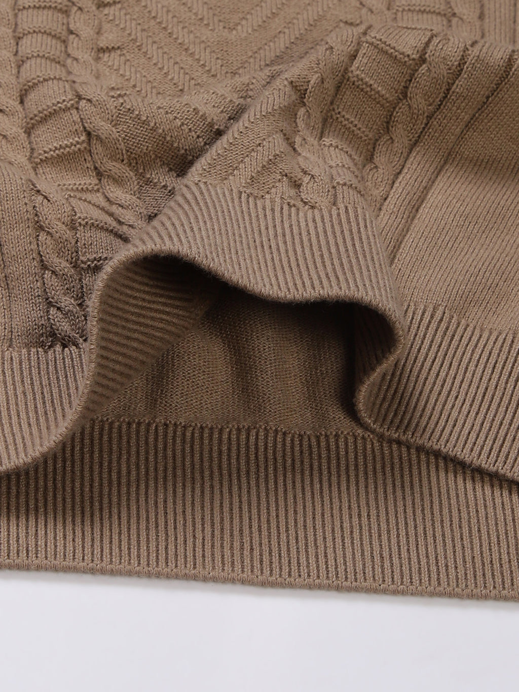 Thomas Scott Men Cable Knit Round Neck Cotton Pullover Ribbed Sweater
