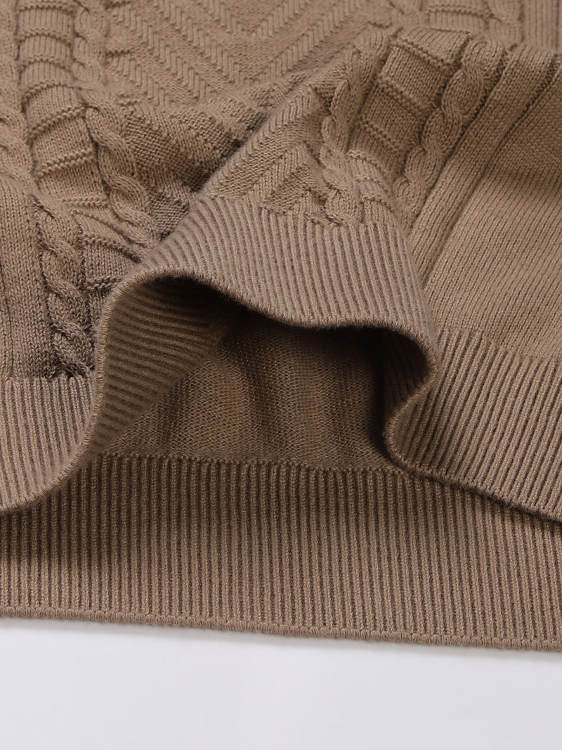 Thomas Scott Men Cable Knit Round Neck Cotton Pullover Ribbed Sweater