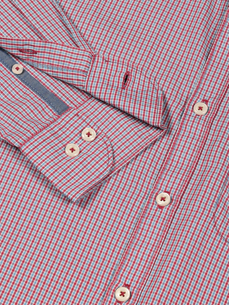 Thomas Scott Men Smart Spread Collar Micro Checked Cotton Slim Fit Casual Shirt