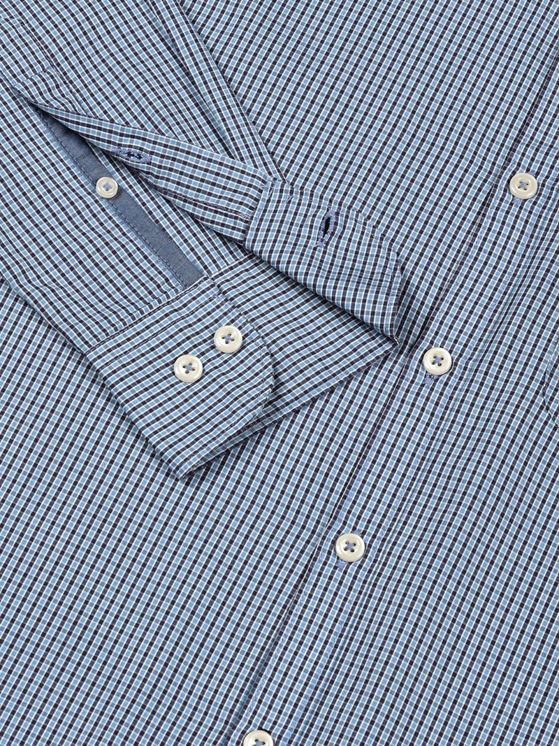 Thomas Scott Men Smart Spread Collar Micro Checked Cotton Slim Fit Casual Shirt