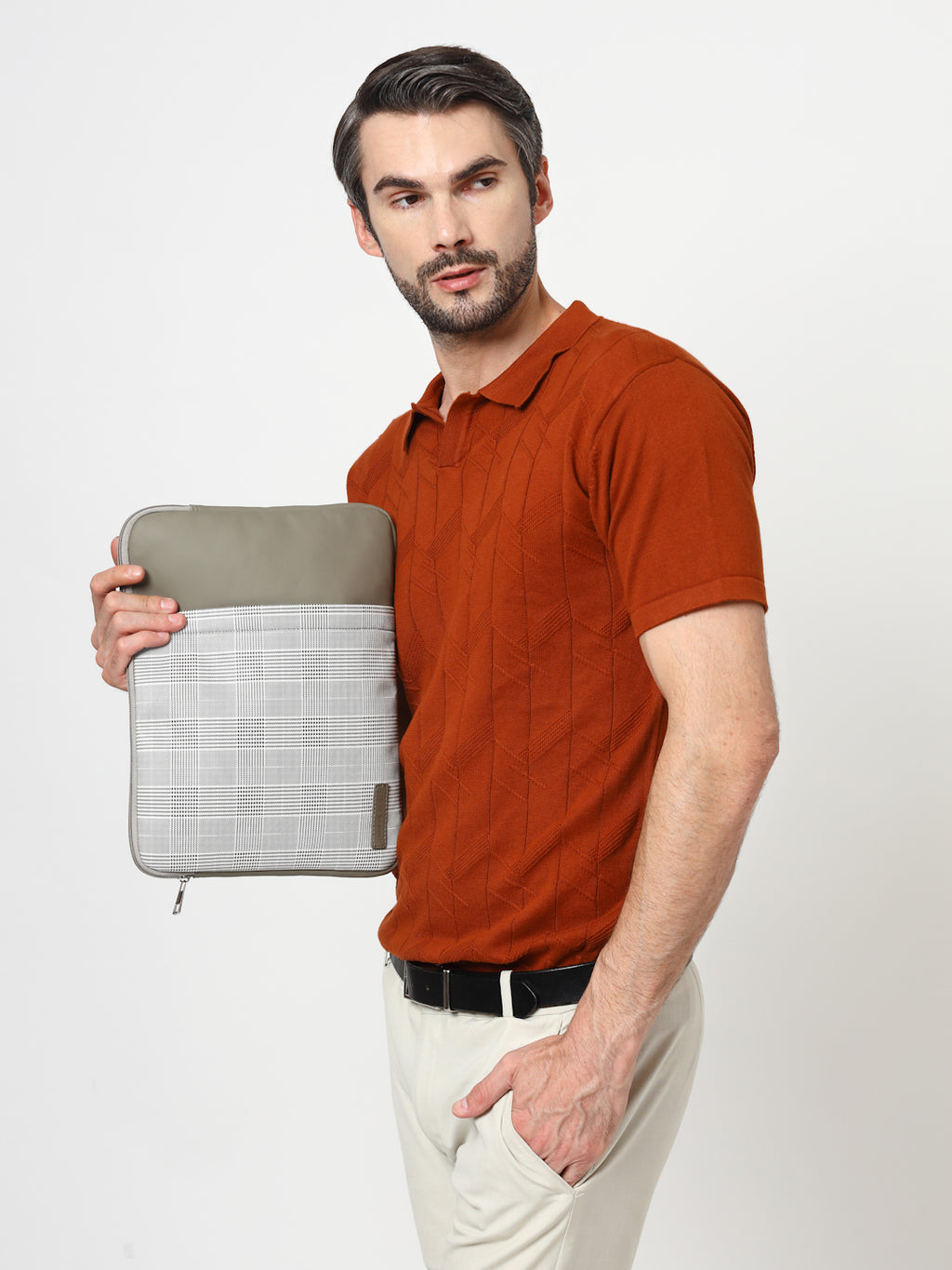 Thomas Scott Men Checked PU Laptop Sleeve Bag