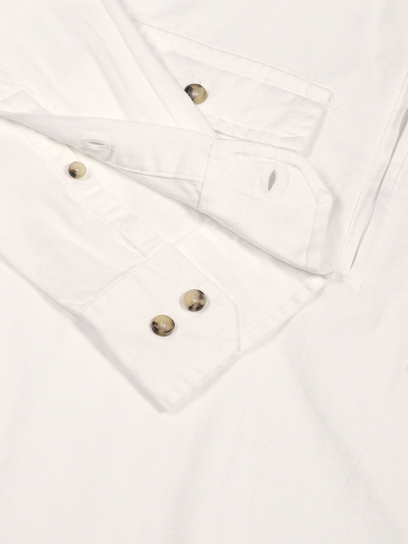 Thomas Scott Men White Classic Spread Collar Solid Cotton Casual Shirt
