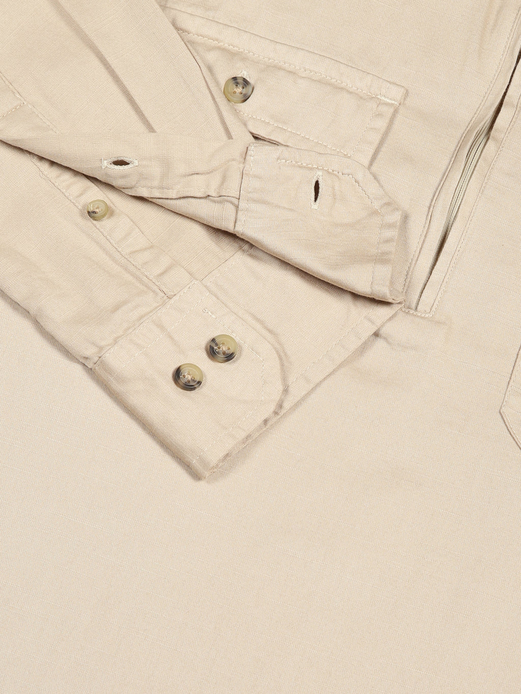 Thomas Scott Men Beige Classic Spread Collar Solid Cotton Casual Shirt