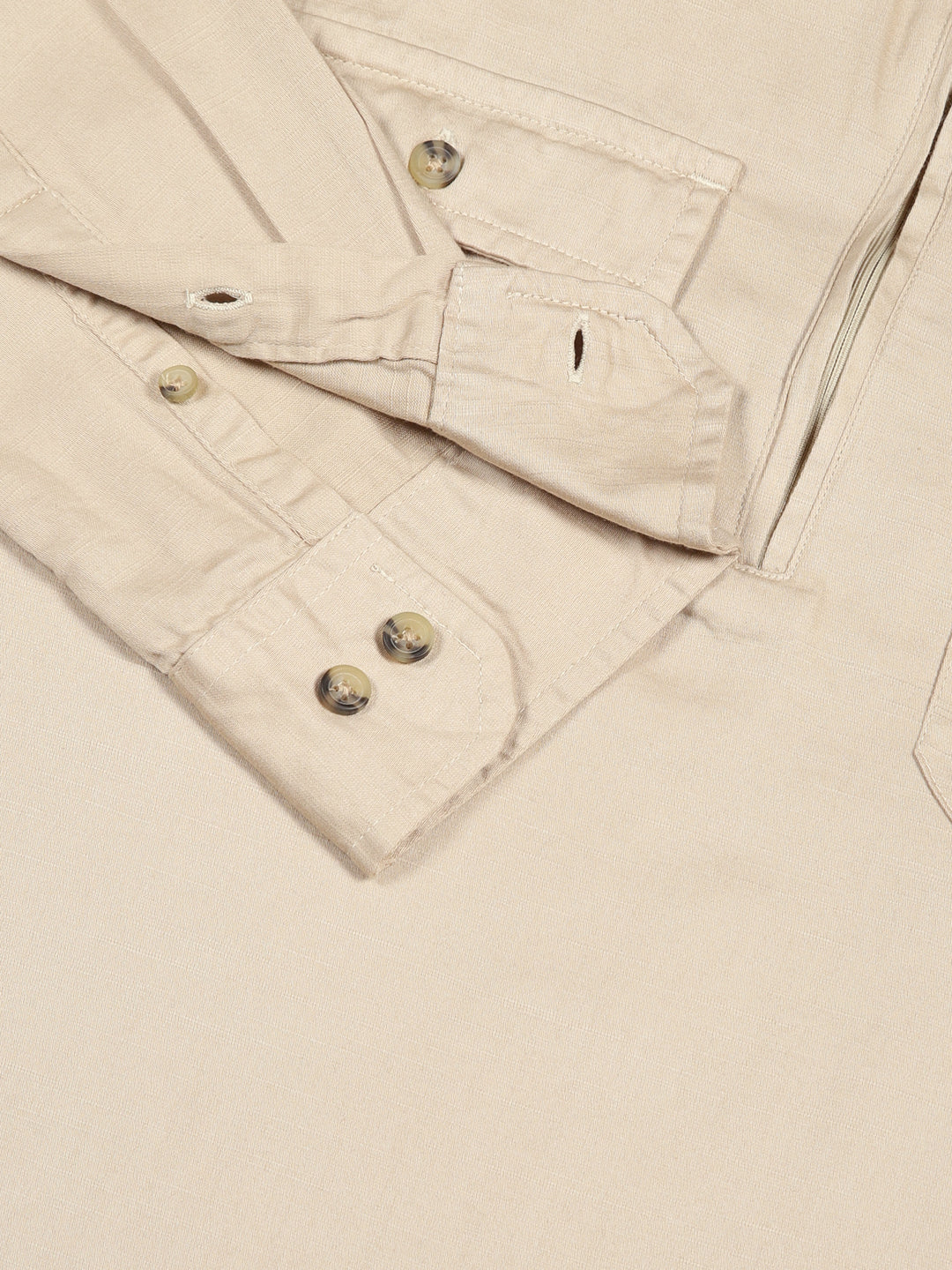 Thomas Scott Men Beige Classic Spread Collar Solid Cotton Casual Shirt