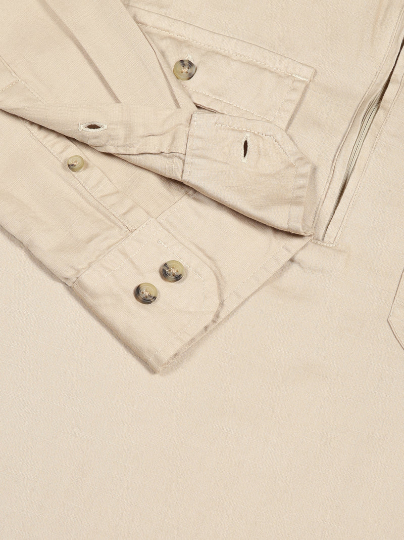 Thomas Scott Men Beige Classic Spread Collar Solid Cotton Casual Shirt