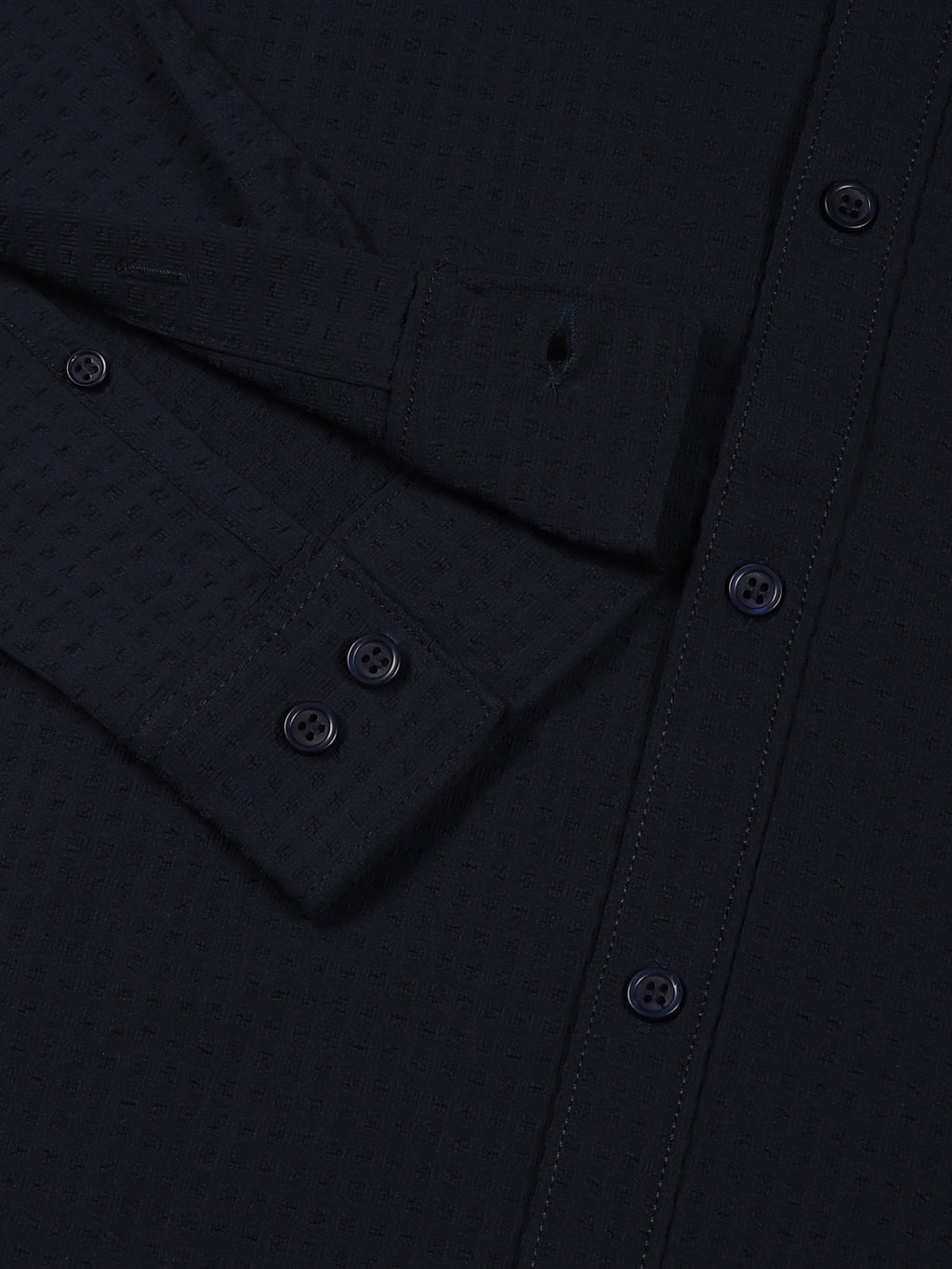 Thomas Scott Men Navy Classic Spread Collar Textured Solid Slim Fit Casual Shirt