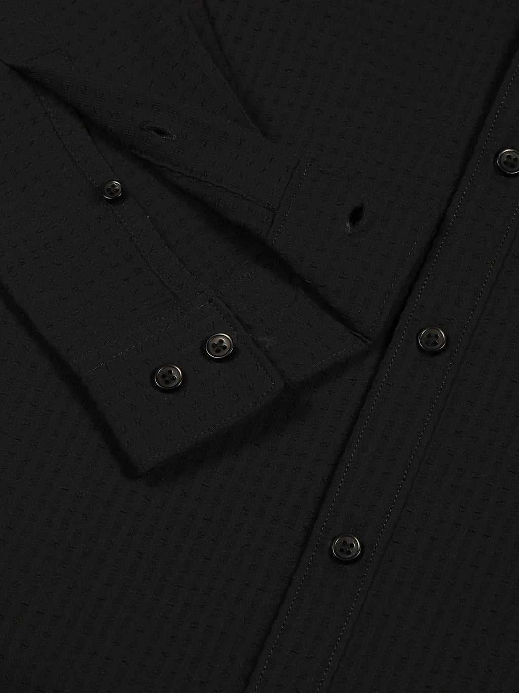 Thomas Scott Men Black Smart Button-Down Collar Textured Solid Slim Fit Casual Shirt