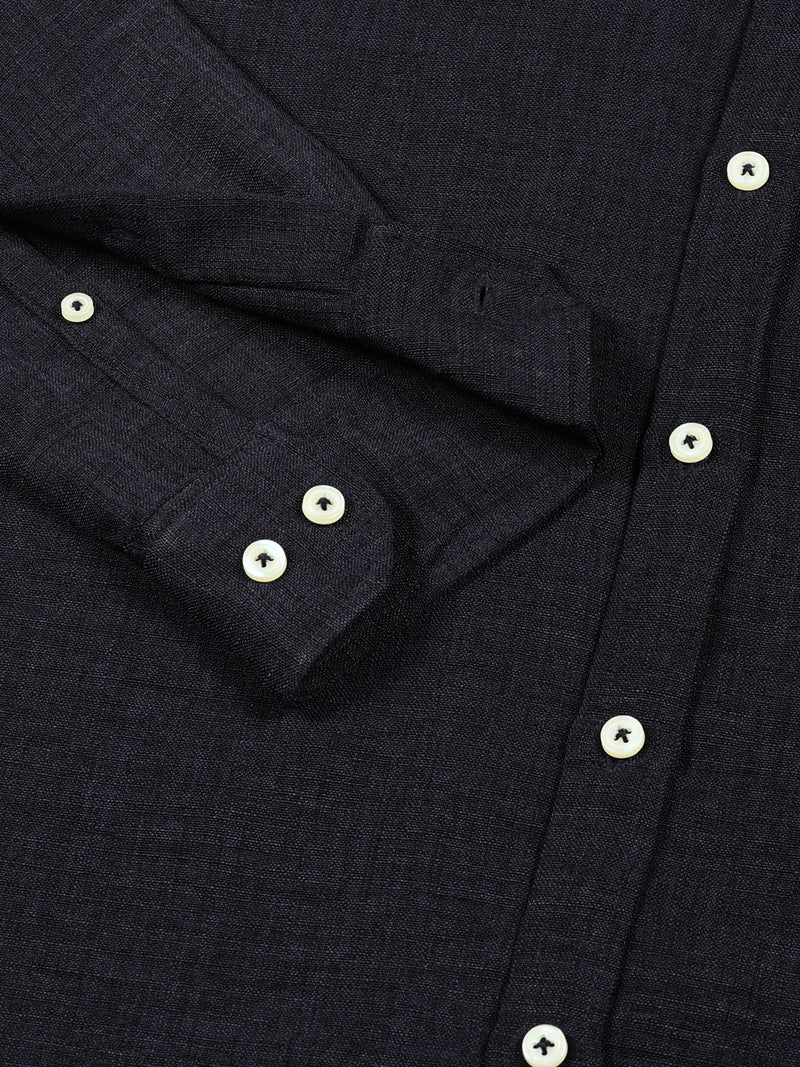 Thomas Scott Men Navy Slim Fit Long Sleeves Button-Down Collar Polyester Casual Shirt