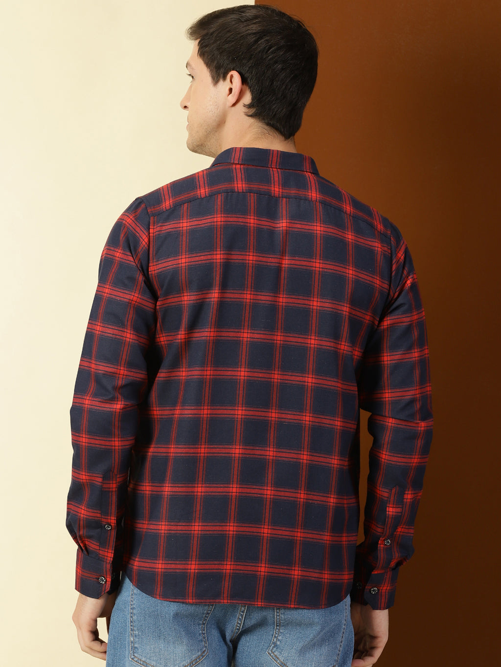 Thomas Scott Men Classic Hood Collar Tartan Checks Opaque Checked Casual Shirt