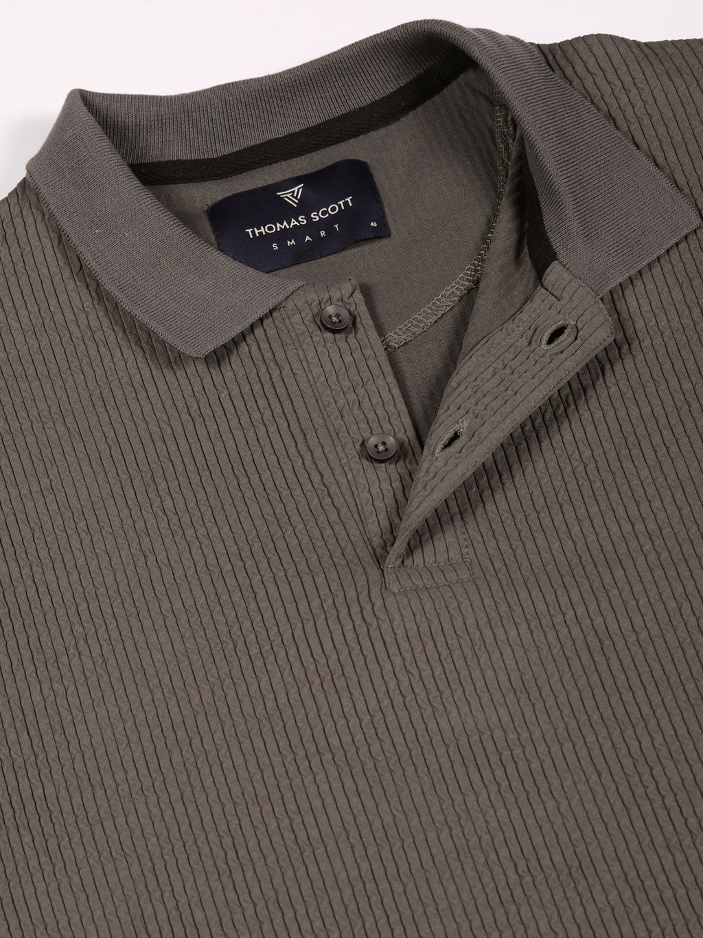 Thomas Scott Men Smart Self Design Polo Full Sleeves T-shirt
