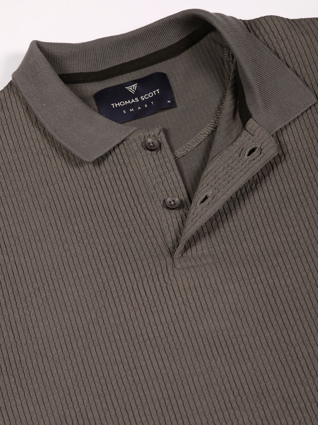 Thomas Scott Men Smart Self Design Polo Full Sleeves T-shirt